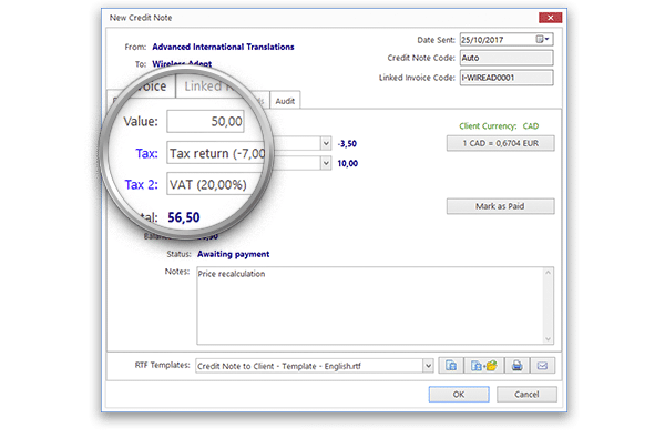 Credit note interface