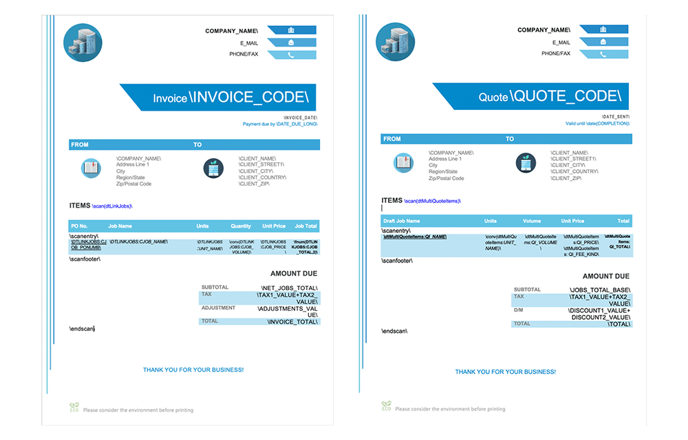 Invoice and quote templates