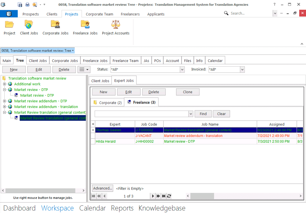 Manage projects in projetex 3d