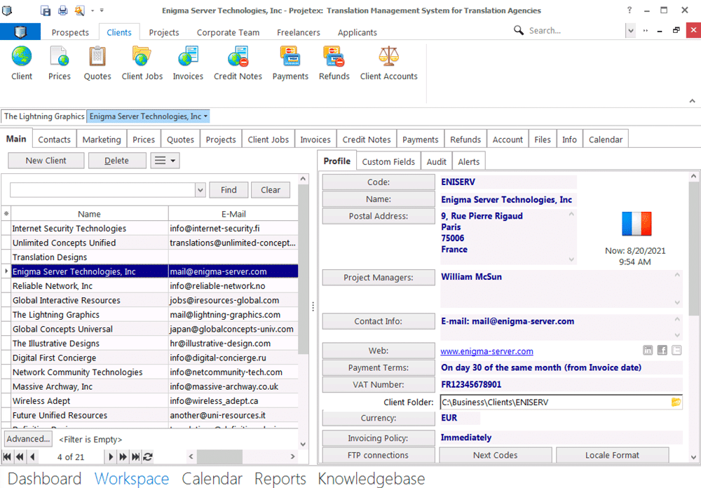 Manage clients with Projetex 3D