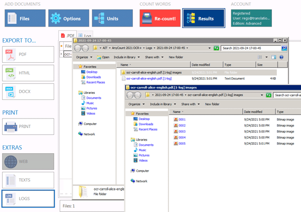 Logs to see the inner workings of the AnyCount word count engine.