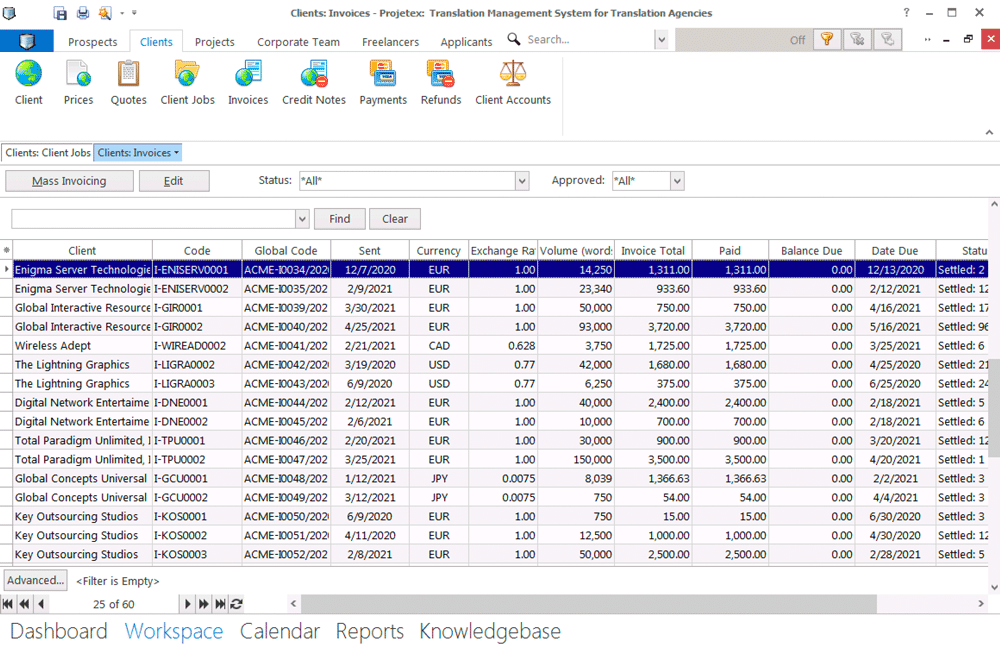 Finances management in Projetex